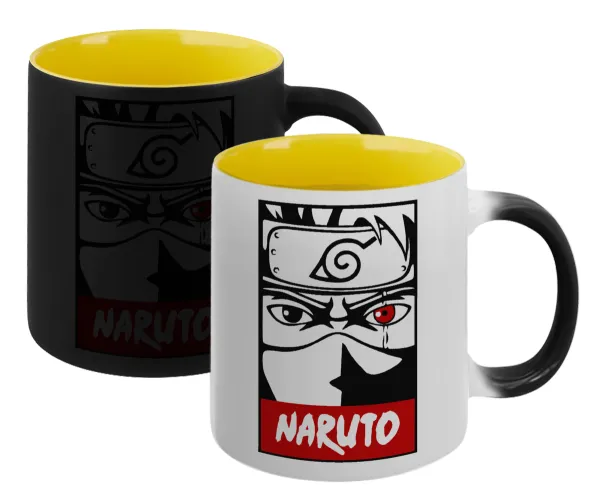 Naruto anime — Κούπα Μαγική εσωτερικό κίτρινη, κεραμική 330ml που αλλάζει χρώμα με το ζεστό ρόφημα