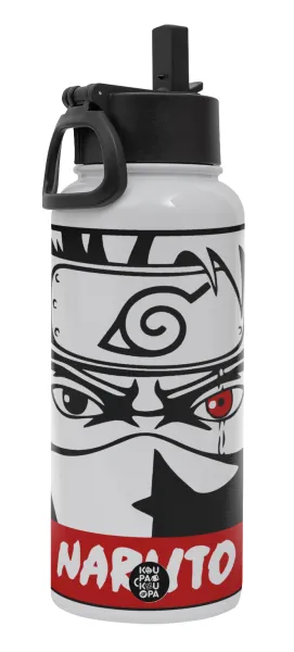 Naruto anime — Μεταλλικό παγούρι θερμός Λευκό με καλαμάκι και χερούλι (Stainless steel), διπλού τοιχώματος, 950ml