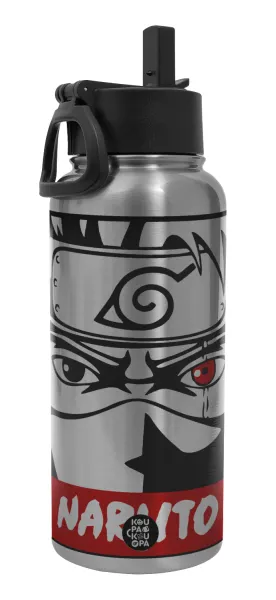 Naruto anime — Metal mug thermo Silver with Straw and Spout Lid (Stainless steel), double wall, 950ml