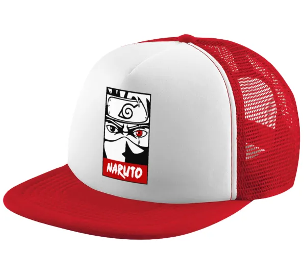 Naruto anime — Καπέλο παιδικό Soft Trucker με Δίχτυ ΚΟΚΚΙΝΟ/ΛΕΥΚΟ (POLYESTER, ΠΑΙΔΙΚΟ, ONE SIZE)