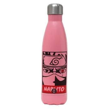 Naruto anime, Μεταλλικό παγούρι θερμός Ροζ Ματ (Stainless steel), διπλού τοιχώματος, 500ml