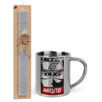 Naruto anime, Easter Set, metallic thermal cup (300ml) & Easter aromatic flat candle (30cm) (GRAY)