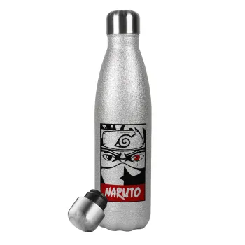 Naruto anime, Metallic Glitter Silver Thermos Flask (Stainless steel), double-walled, 500ml