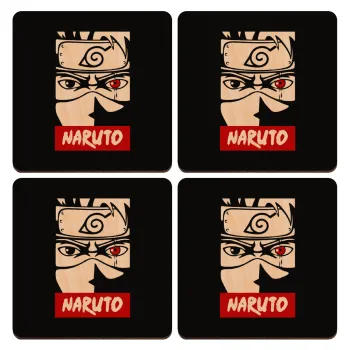 Naruto anime, ΣΕΤ x4 Σουβέρ ξύλινα τετράγωνα plywood (9cm)