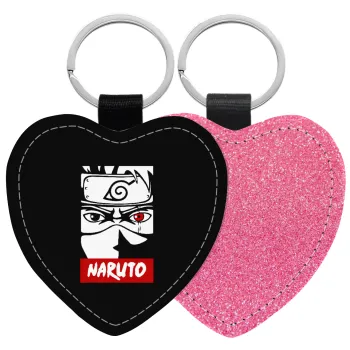 Naruto anime, Μπρελόκ PU δερμάτινο glitter καρδιά ΡΟΖ