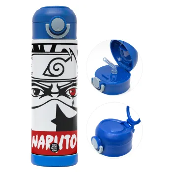 Naruto anime, Παιδικό παγούρι θερμό, ανοξείδωτο, με καλαμάκι ασφαλείας, ΜΠΛΕ (500ml)