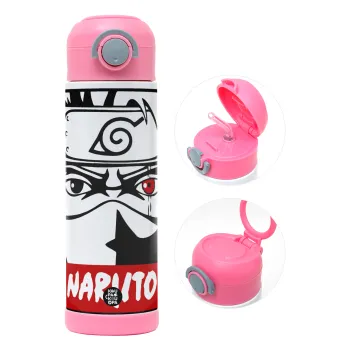 Naruto anime, Children's hot water bottle, stainless steel, with safety straw, PINK (500ml)