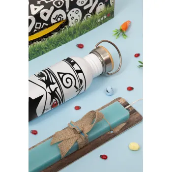 Naruto anime, Πασχαλινή Λαμπάδα με παγούρι μεταλλικό (620ml, stainless steel) & κερί αρωματικό πλακέ (30cm) (ΤΙΡΚΟΥΑΖ)