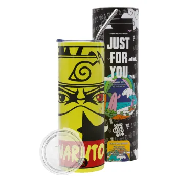 Naruto anime, Neon Yellow Travel Tumbler, with metal straw (Stainless steel 304 Food grade, BPA free, 600ml)