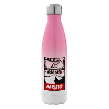 Naruto anime, Metal mug thermos Pink/White (Stainless steel), double wall, 500ml