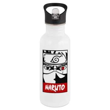 Naruto anime, White water bottle with straw, stainless steel 600ml
