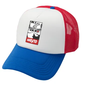 Naruto anime, Adult Soft Trucker Hat with Red/Blue/White Mesh (POLYESTER, ADULT, UNISEX, ONE SIZE)