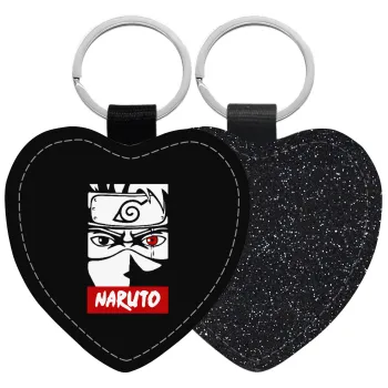 Naruto anime, Μπρελόκ PU δερμάτινο glitter καρδιά ΜΑΥΡΟ