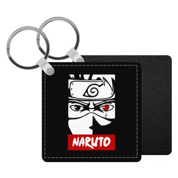 Naruto anime, Μπρελόκ Δερματίνη, τετράγωνο ΜΑΥΡΟ (5x5cm)