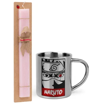 Naruto anime, Easter Set, metallic thermal cup (300ml) & aromatic flat Easter candle (30cm) (PINK)
