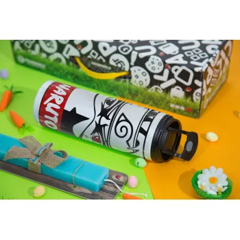 Naruto anime, Πασχαλινή Λαμπάδα με Travel Tumbler θερμό με διπλό καπάκι (600ml, BPA free) & κερί αρωματικό πλακέ (30cm) (ΤΙΡΚΟΥΑΖ)