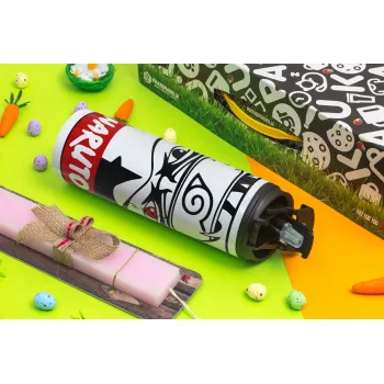 Naruto anime, Πασχαλινή Λαμπάδα με Travel Tumbler θερμό με διπλό καπάκι (600ml, BPA free) & κερί αρωματικό πλακέ (30cm) (ΡΟΖ)