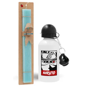 Naruto anime, Easter Set, metallic aluminum water bottle (500ml) & scented flat candle (30cm) (TURQUOISE)