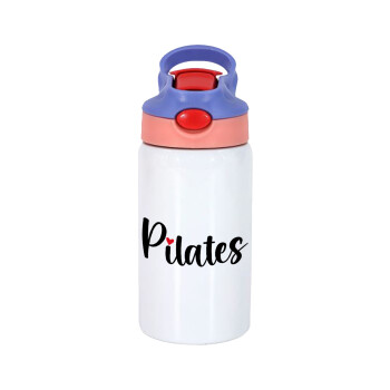 Pilates love, Children's hot water bottle, stainless steel, with safety straw, pink/purple (350ml)