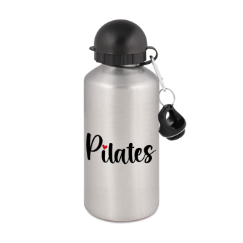 Pilates love, Μεταλλικό παγούρι νερού, Ασημένιο, αλουμινίου 500ml