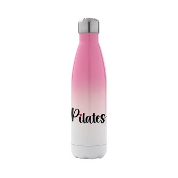 Pilates love, Metal mug thermos Pink/White (Stainless steel), double wall, 500ml