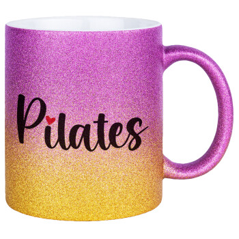 Pilates love, Κούπα Χρυσή/Ροζ Glitter, κεραμική, 330ml