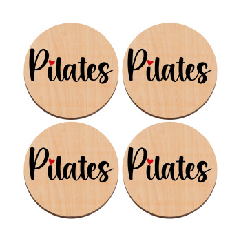 Pilates love, ΣΕΤ x4 Σουβέρ ξύλινα στρογγυλά plywood (9cm)