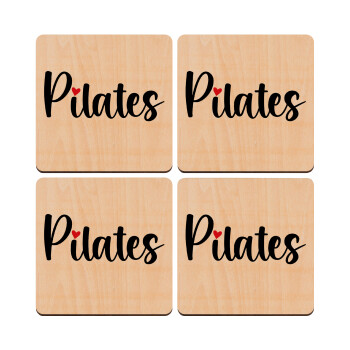 Pilates love, ΣΕΤ x4 Σουβέρ ξύλινα τετράγωνα plywood (9cm)