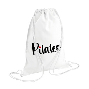 Pilates love, Τσάντα πλάτης πουγκί GYMBAG λευκή (28x40cm)
