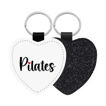 Pilates love, Μπρελόκ PU δερμάτινο glitter καρδιά ΜΑΥΡΟ