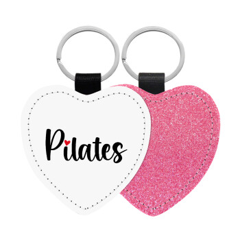 Pilates love, Μπρελόκ PU δερμάτινο glitter καρδιά ΡΟΖ