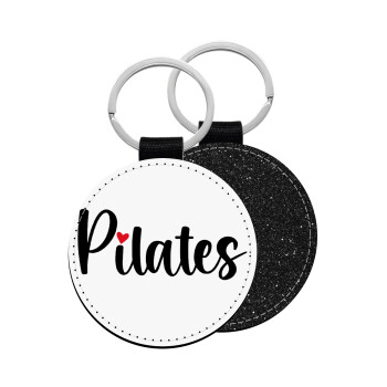Pilates love, Μπρελόκ Δερματίνη, στρογγυλό ΜΑΥΡΟ (5cm)