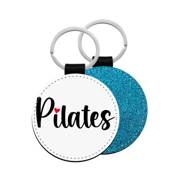 Pilates love, Μπρελόκ Δερματίνη, στρογγυλό ΜΠΛΕ (5cm)