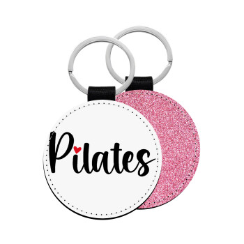 Pilates love, Μπρελόκ Δερματίνη, στρογγυλό ΡΟΖ (5cm)