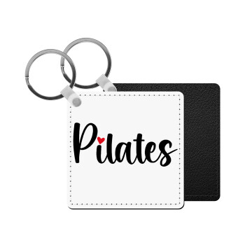 Pilates love, Μπρελόκ Δερματίνη, τετράγωνο ΜΑΥΡΟ (5x5cm)