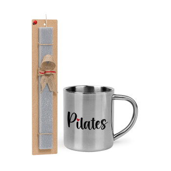 Pilates love, Easter Set, metallic thermal cup (300ml) & Easter aromatic flat candle (30cm) (GRAY)