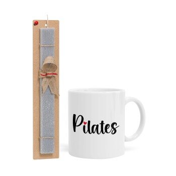 Pilates love, Easter Set, Ceramic Cup (330ml) & Easter aromatic flat candle (30cm) (GRAY)