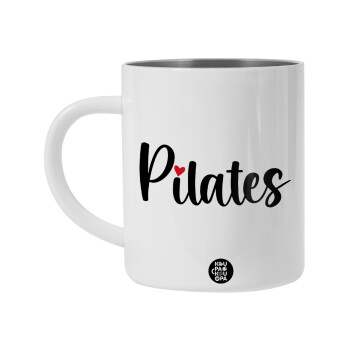 Pilates love, Λευκή Ανοξείδωτη Μεταλλική Κούπα 450ml - Διπλού Τοιχώματος 