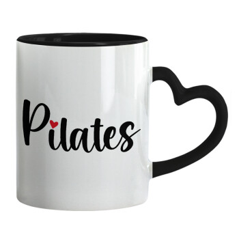 Pilates love, Κούπα καρδιά χερούλι μαύρη, κεραμική, 330ml