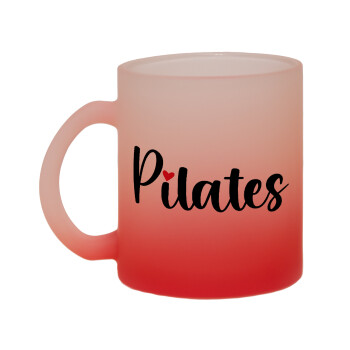 Pilates love, Κούπα γυάλινη δίχρωμη με βάση το κόκκινο ματ, 330ml