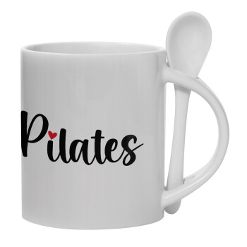Pilates love, Ceramic coffee mug with Spoon, 330ml (1pcs)