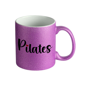 Pilates love, Κούπα Μωβ Glitter που γυαλίζει, κεραμική, 330ml