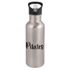 Water bottle Silver with straw, stainless steel 600ml