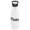White water bottle with straw, stainless steel 600ml