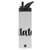 Metallic thermos bottle with straw & handle, stainless steel (Stainless steel 304), double-walled, 600ml.
