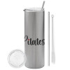 Tumbler stainless steel Silver 600ml, with metal straw & cleaning brush