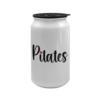 Pilates love, Κούπα ταξιδιού μεταλλική με καπάκι (tin-can) 500ml