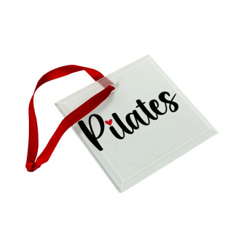 Pilates love, Christmas ornament, glass square ornament 9x9cm
