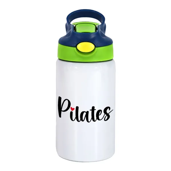 Pilates love — Παιδικό παγούρι θερμό, ανοξείδωτο, με καλαμάκι ασφαλείας, πράσινο/μπλε (350ml)