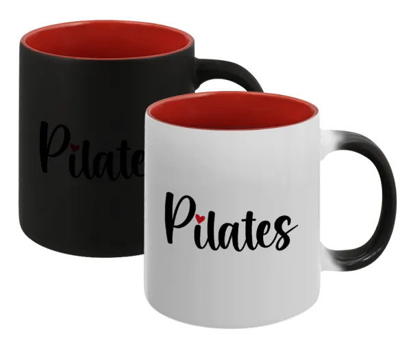 Pilates love — Κούπα Μαγική εσωτερικό κόκκινο, κεραμική, 330ml που αλλάζει χρώμα με το ζεστό ρόφημα